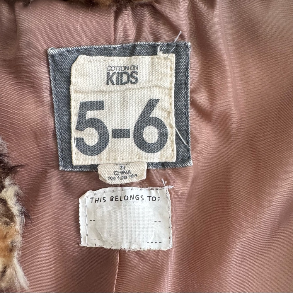 Faux Fur Girls’ Leopard Print Coat, Size 5-6 — Waist Length, Super Warm - Picture 7 of 7